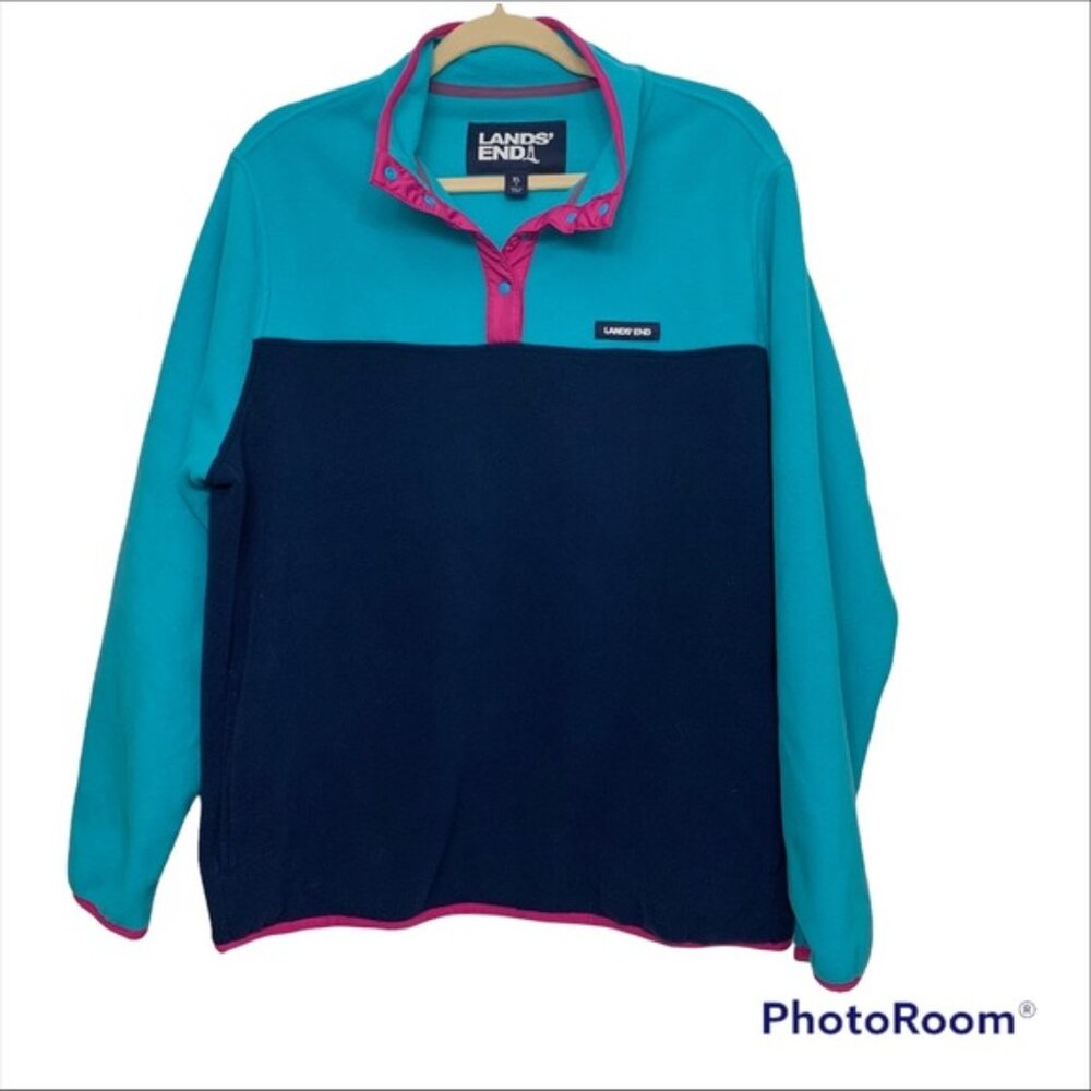 Lands’ End Heritage Quarter Snap Color Block Fleece Jacket Pullover Size XL